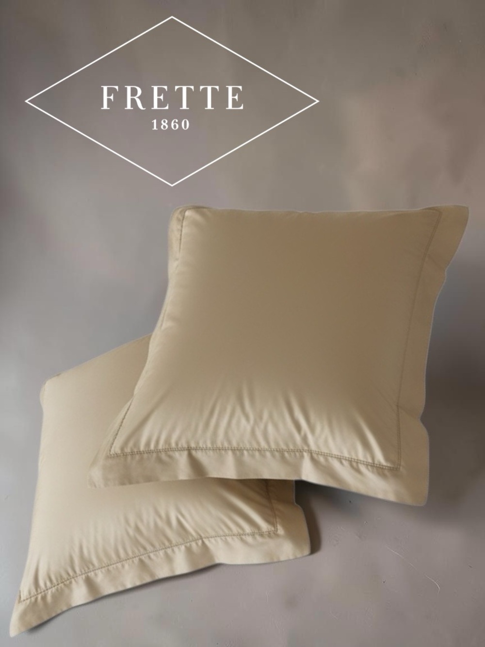 FRETTE 2 Euro Shams Italian Cotton Savage Beige Pillow Shams with 2.5” Border